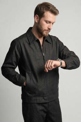 Fermuarlı Gabardin Ceket Siyah - Erkek Ceket