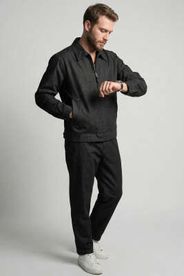 Fermuarlı Gabardin Ceket Siyah - Erkek Ceket