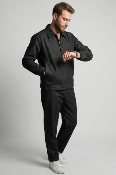 Fermuarlı Gabardin Ceket Siyah - Erkek Ceket