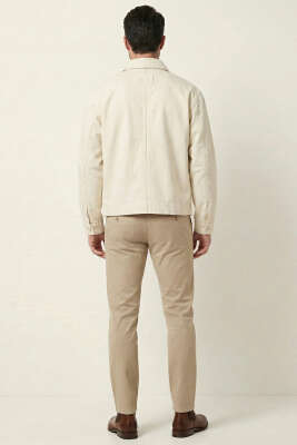 Fermuarlı Gabardin Erkek Ceket Krem - Erkek Ceket