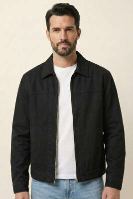 Fermuarlı Gabardin Erkek Ceket Siyah - MARTİN MİXS