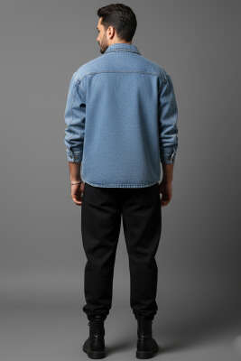 Fermuarlı Gabardin Erkek Gömlek Mavi - Erkek Gömlek