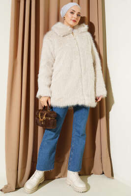 Fermuarlı Gömlek Yaka Kürk Mont Taş - Mont