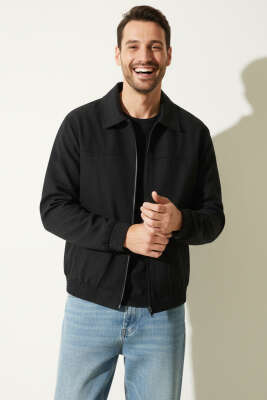 Fermuarlı Gömlek Yaka Mevsimlik Erkek Mont Siyah - GAVAZZİ