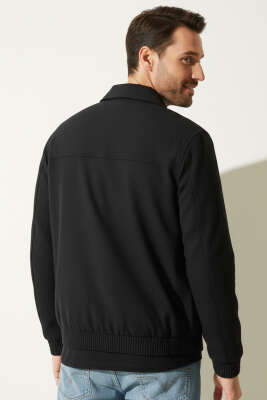 Fermuarlı Gömlek Yaka Mevsimlik Erkek Mont Siyah - Erkek Mont