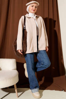 Fermuarlı Gömlek Yaka Süet Ceket Bej - Ceket