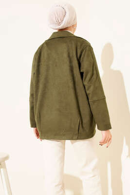 Fermuarlı Gömlek Yaka Süet Ceket Haki - Ceket