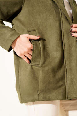 Fermuarlı Gömlek Yaka Süet Ceket Haki - Ceket