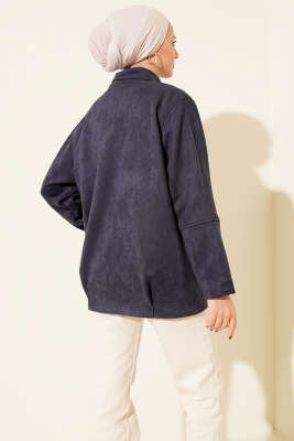 Fermuarlı Gömlek Yaka Süet Ceket Lacivert - Ceket