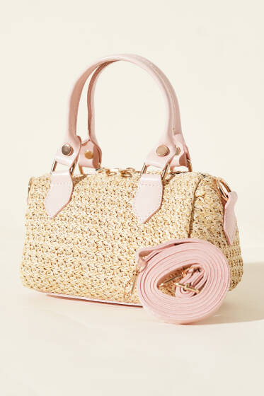 Fermuarlı Hasır Çanta Pudra - Kol Çantası