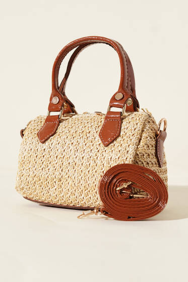 Fermuarlı Hasır Çanta Taba - Kol Çantası