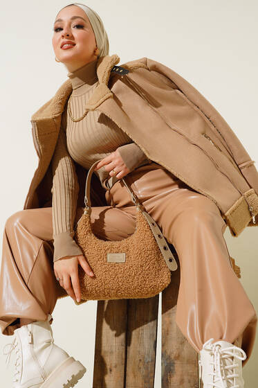 Fermuarlı İçi Kürklü Mont Camel - Mont