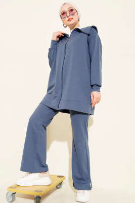 Fermuarlı İki İplik İkili Takım İndigo - TEGOE