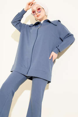 Fermuarlı İki İplik İkili Takım İndigo - İkili Takım