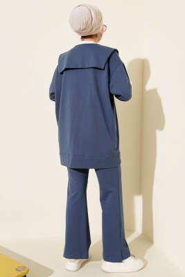 Fermuarlı İki İplik İkili Takım İndigo - İkili Takım