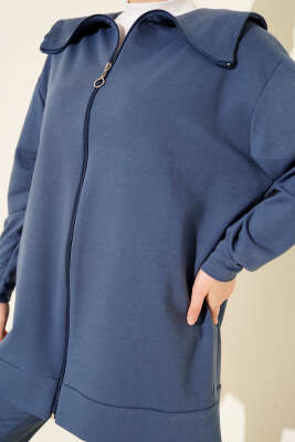 Fermuarlı İki İplik İkili Takım İndigo - İkili Takım