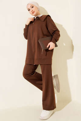 Fermuarlı İki İplik İkili Takım Kahve 