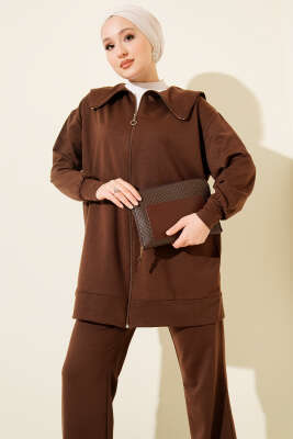 Fermuarlı İki İplik İkili Takım Kahve - İkili Takım