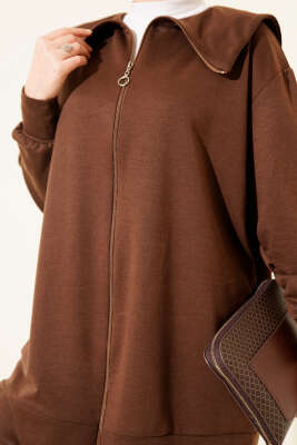 Fermuarlı İki İplik İkili Takım Kahve - İkili Takım