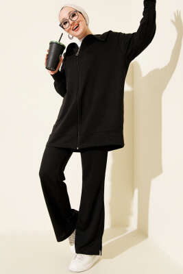 Fermuarlı İki İplik İkili Takım Siyah - TEGOE