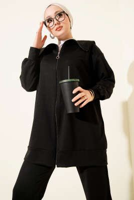 Fermuarlı İki İplik İkili Takım Siyah - İkili Takım