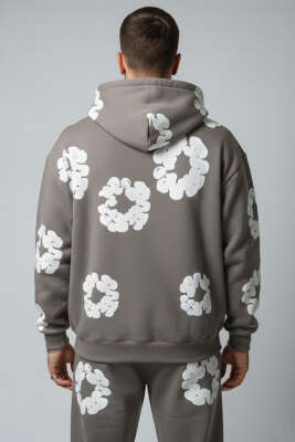 Fermuarlı Kabartma Baskı Erkek Sweatshirt Antrasit - Erkek Sweatshirt