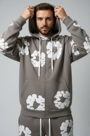 Fermuarlı Kabartma Baskı Erkek Sweatshirt Antrasit - Erkek Sweatshirt