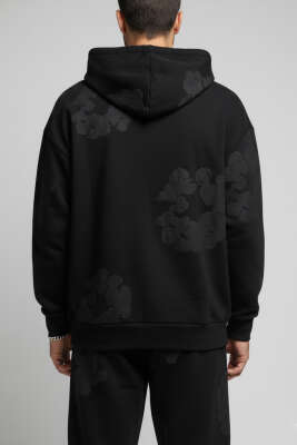 Fermuarlı Kabartma Baskı Erkek Sweatshirt Siyah - Erkek Sweatshirt