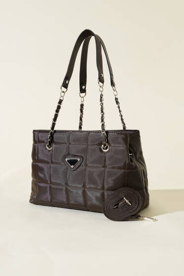 Fermuarlı Kapitone Kare Çanta Acı Kahve - Kol Çantası