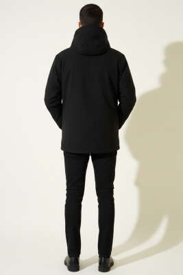 Fermuarlı Kapüşonlu Erkek Mevsimlik Mont Siyah - Erkek Mont