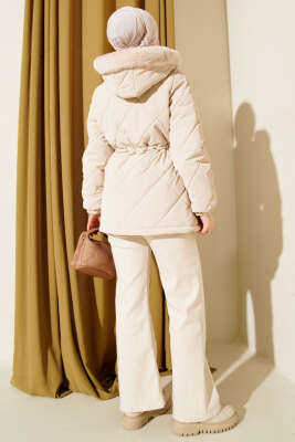 Fermuarlı Kapüşonlu Kısa Kapitone Mont Taş - Mont