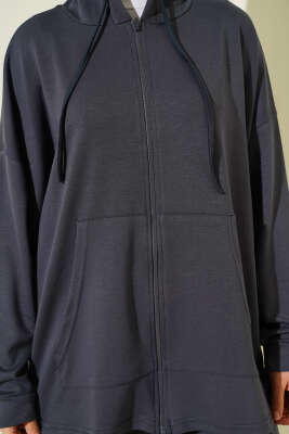 Fermuarlı Kapüşonlu Loyşa İkili Takım Antrasit - İkili Takım