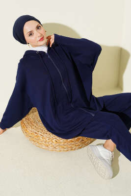 Fermuarlı Kapüşonlu Loyşa İkili Takım Lacivert - DİVON