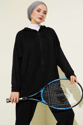 Fermuarlı Kapüşonlu Loyşa İkili Takım Siyah - İkili Takım