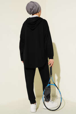 Fermuarlı Kapüşonlu Loyşa İkili Takım Siyah - İkili Takım