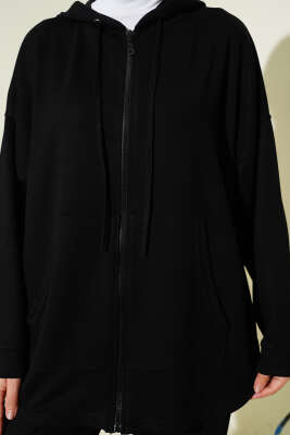 Fermuarlı Kapüşonlu Loyşa İkili Takım Siyah - İkili Takım