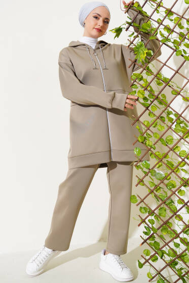 Fermuarlı Kapüşonlu Scuba İkili Takım Çağla Yeşili - İkili Takım
