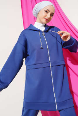 Fermuarlı Kapüşonlu Scuba İkili Takım İndigo - İkili Takım