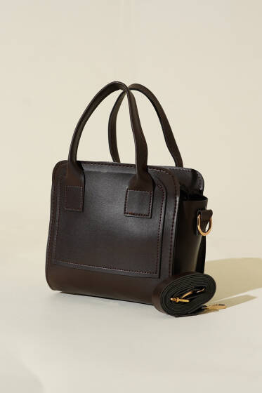 Fermuarlı Kare Çanta Acı Kahve - Kol Çantası