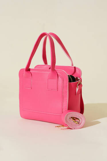 Fermuarlı Kare Çanta Fuşya - Kol Çantası