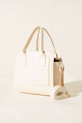 Fermuarlı Kare Çanta Krem 