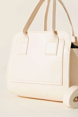 Fermuarlı Kare Çanta Krem - Kol Çantası