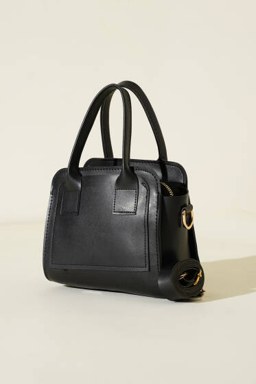 Fermuarlı Kare Çanta Siyah - Kol Çantası