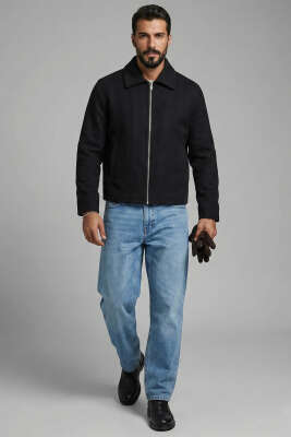 Fermuarlı Kaşe Erkek Ceket Siyah - Günün Seçilenleri