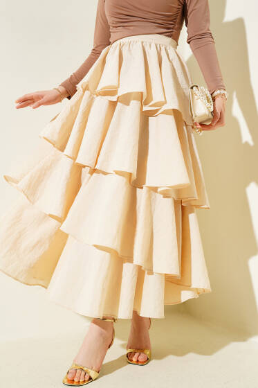 Fermuarlı Kat Kat Etek Bej - Etek