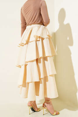 Fermuarlı Kat Kat Etek Bej - Uzun Etek