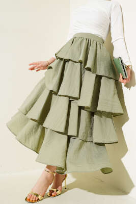 Fermuarlı Kat Kat Etek Çağla Yeşili 