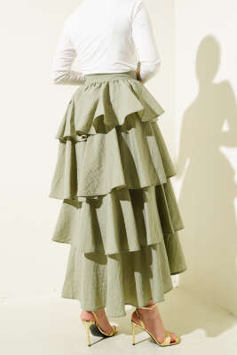 Fermuarlı Kat Kat Etek Çağla Yeşili - Uzun Etek