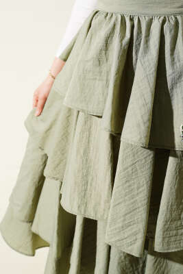 Fermuarlı Kat Kat Etek Çağla Yeşili - Uzun Etek