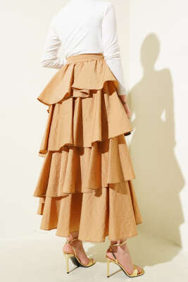 Fermuarlı Kat Kat Etek Latte - Uzun Etek